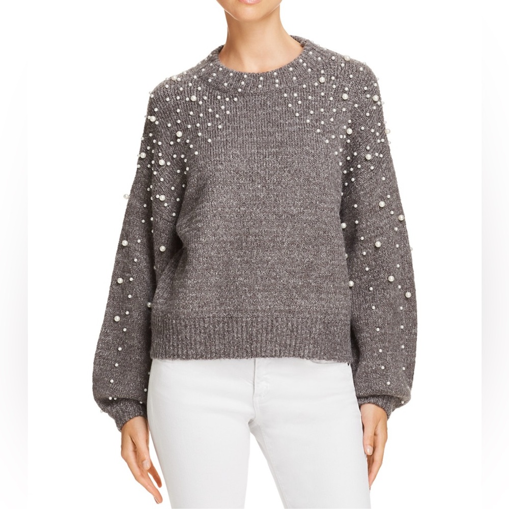 ✨ AQUA - Mockneck Pearl-Embellished Sweater (Size M)